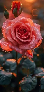 Elegant rose with dewdrops in vibrant colors, perfect for mobile wallpaper.