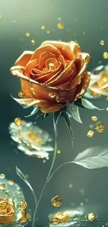 Elegant rose with golden accents and blurred background.