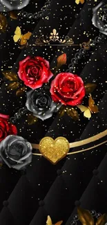 Elegant wallpaper with roses and gold heart.