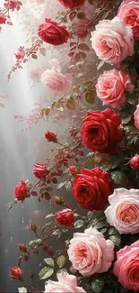 Elegant wallpaper of pink and red roses