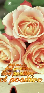 Elegant wallpaper with peach roses on an open book.