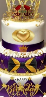 Luxurious royal-themed birthday cake with crown.