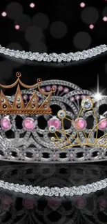 Elegant crown with jewels and black background wallpaper.