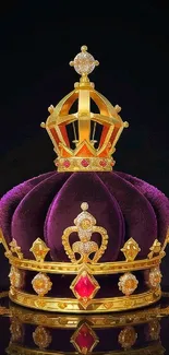 Luxurious royal crown in purple and gold, elegant mobile wallpaper.