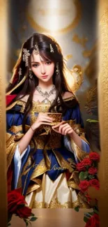 Elegant fantasy art with a royal princess holding a cup.