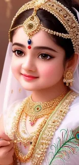 Detailed artwork of a girl in traditional attire with golden jewelry.