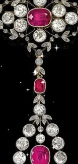 Elegant ruby and diamond design on black background.