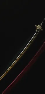 Elegant samurai sword on a sleek, dark background mobile wallpaper.