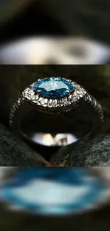 Elegant sapphire ring in natural setting as mobile wallpaper.