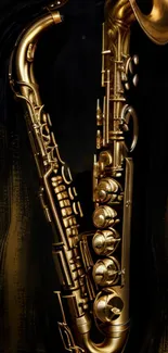 Golden saxophone on black background, elegant and stylish for music lovers.