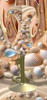 A stylish mobile wallpaper with seashells and abstract art.