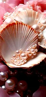 Elegant pink seashells with pearls mobile wallpaper.