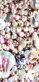 Mobile wallpaper featuring pearl and seashell design with sparkly elements.