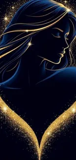 Elegant silhouette against a sparkling golden backdrop on mobile wallpaper.