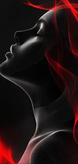 Silhouette in red waves against dark background.