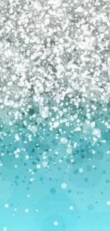 Elegant silver and aqua mobile wallpaper with shimmering bokeh effect.