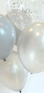 Elegant silver and white balloon wallpaper for mobile.