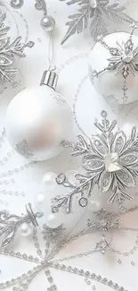 Elegant silver and white Christmas ornaments wallpaper.