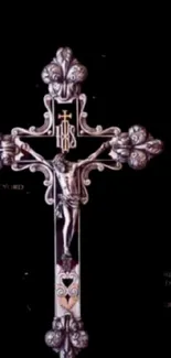 Silver cross on black background mobile wallpaper.