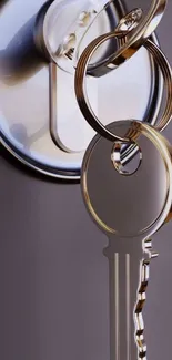 A silver key and lock on a sleek wallpaper for mobile screens.