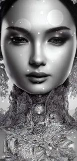 Elegant silver portrait with intricate artistic design