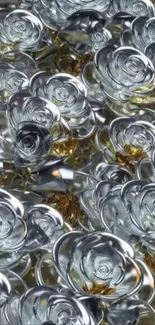 Intricate silver roses with golden accents