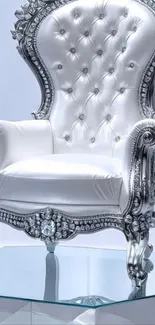 Elegant silver throne with white cushion in luxurious style.