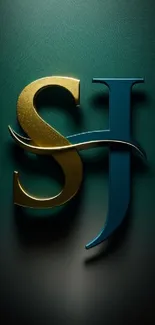 Elegant SJ logo in gold and blue on a teal background wallpaper.