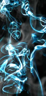 Blue smoke swirls on dark background wallpaper.