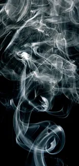 Intricate smoke art on a black background mobile wallpaper.