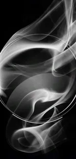 Elegant smoke spirals encircled on black background.