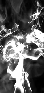 Elegant white smoke swirls on a black background, creating a modern wallpaper effect.