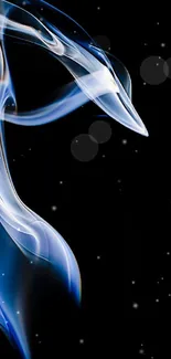 Elegant smoke in blue and white on a black background, creating an abstract design.