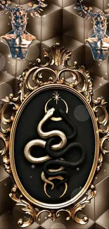 Elegant mobile wallpaper with gold snake and antlers in baroque style.