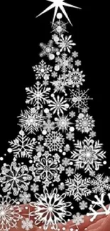 Snowflake Christmas tree on a black background.