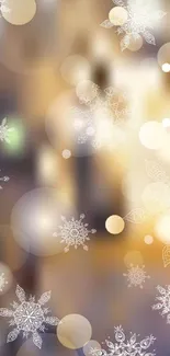 Mobile wallpaper with snowflakes and bokeh effect.