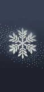 Elegant snowflake on dark blue background mobile wallpaper.