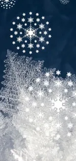 Elegant snowflake wallpaper on blue background, perfect for winter theme.