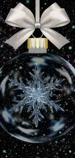 Elegant snowflake ornament against a cosmic background on mobile wallpaper.