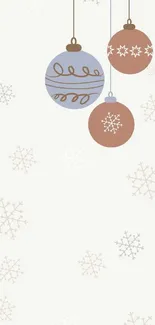 Elegant wallpaper with snowflakes and vintage ornaments in soft pastels.