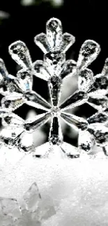 Intricate snowflakes on a snowy background for mobile wallpaper.