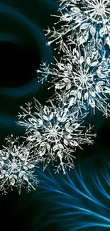 Elegant snowflake design on dark green mobile wallpaper.