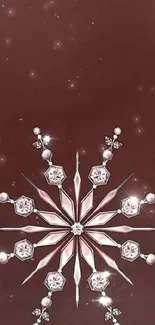 Elegant jeweled snowflake on dark red background.