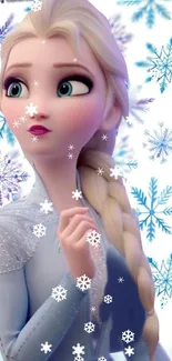 Princess with snowflakes mobile wallpaper featuring elegant winter design.