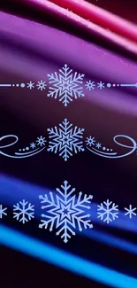 Elegant wallpaper with blue snowflakes on a purple background.