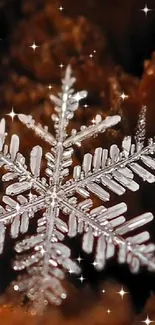 Detailed snowflake on brown background.