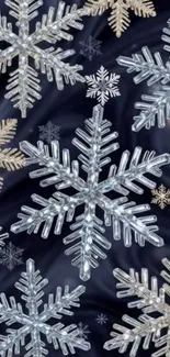 Intricate snowflake design on dark background.