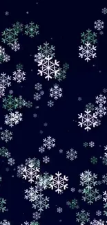 Elegant snowflakes design on a dark blue background, ideal for mobile wallpaper.