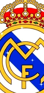 Gold and blue soccer club emblem on white background.