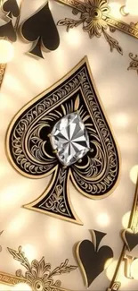 Luxurious golden spade card with diamond design wallpaper.